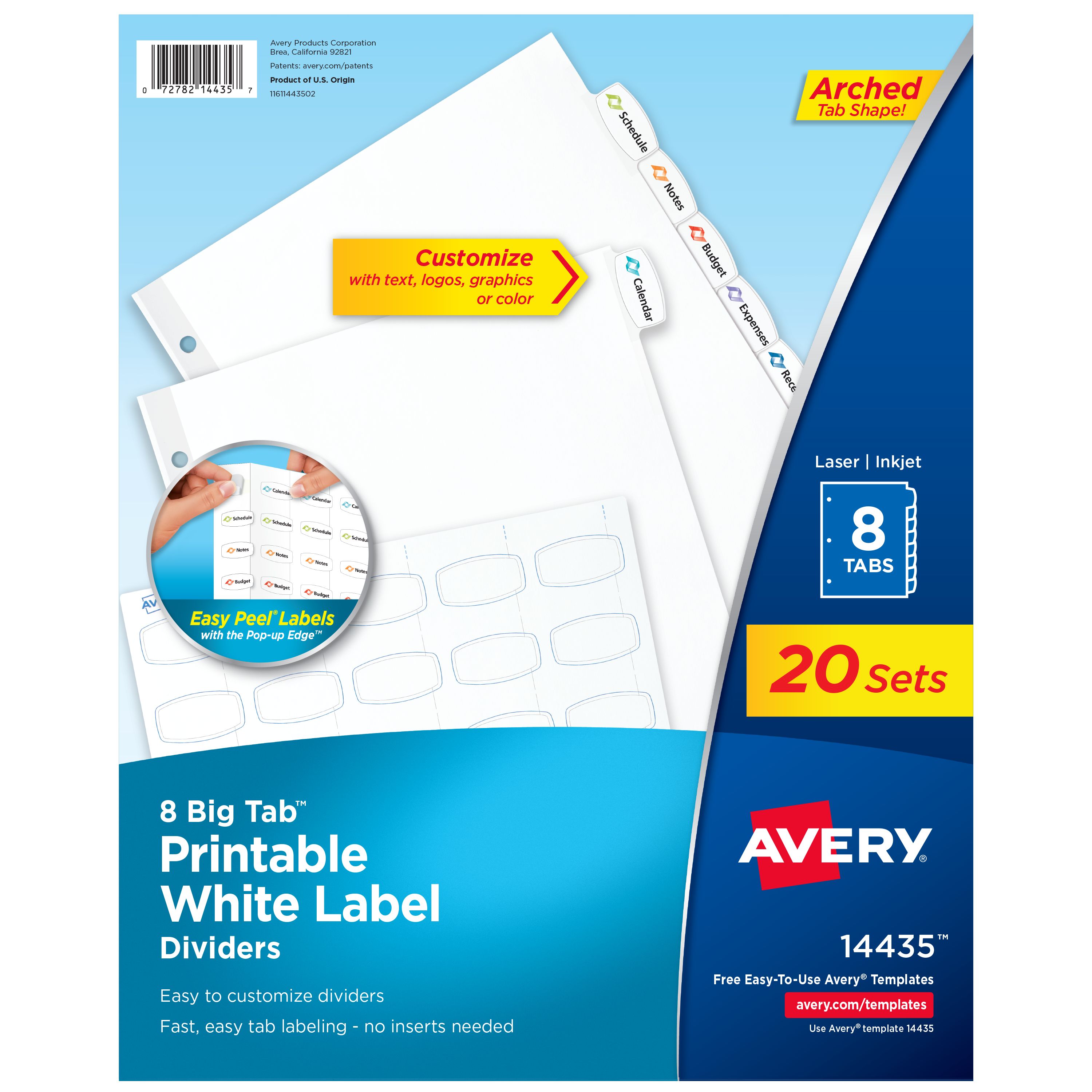 Big Tab™ White Label Dividers, 8-Tab Sets 14435 | Avery